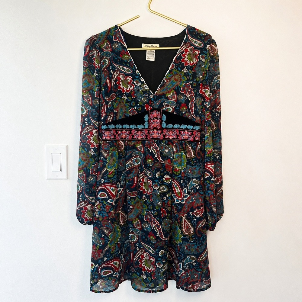 Flying Tomato Paisley Mini Dress Womens Large Multi Color Chiffon Boho Festival
